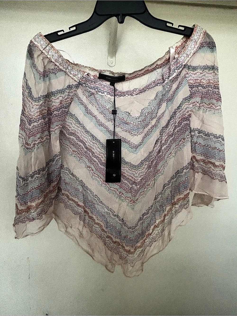 BCBGMAXAZRIA 100% Silk Octavia Abstract Sheer Blouse in White & Pink XXS NWT